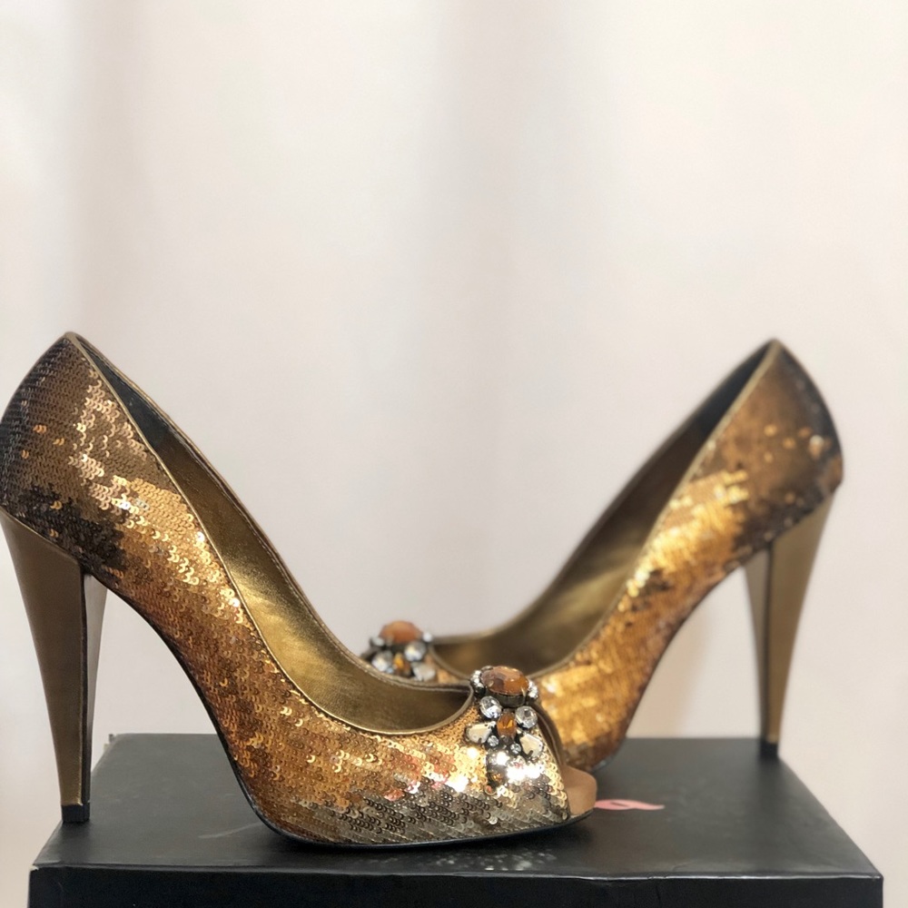 Nina New York Sequin Peep Toe Heels